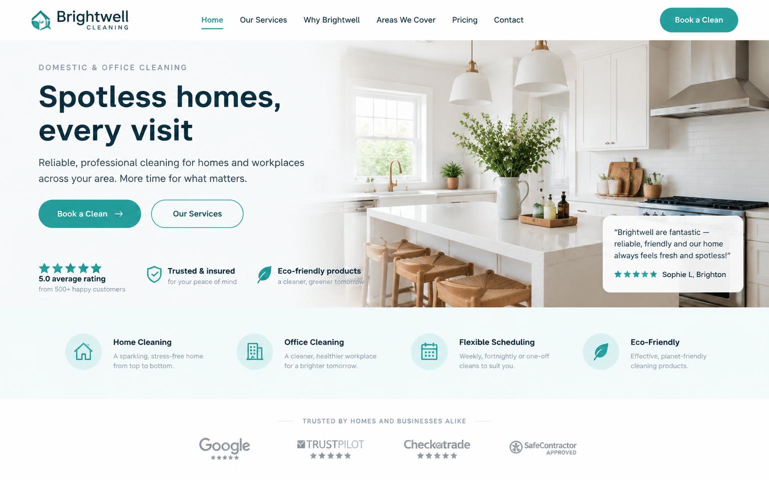 Brightwell Cleaning website homepage